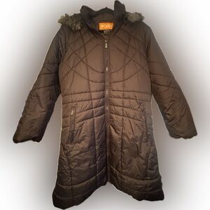 NWT Sporto Sz XL Chocolate Brown Quilted Coat with Faux Fur Trim Zip Off Hood